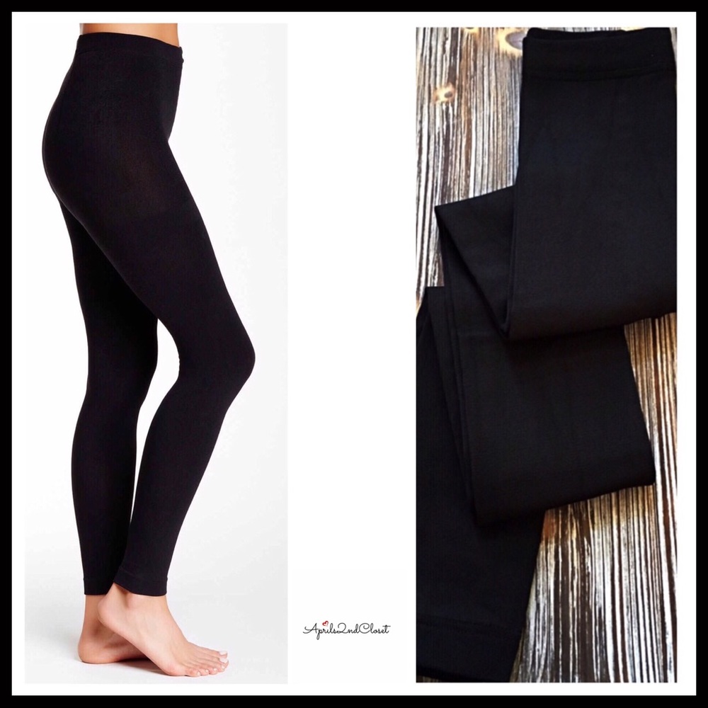BLACK FLEECE LINED LEGGINGS FOOTLESS TIGHTS - Picture 3 of 13